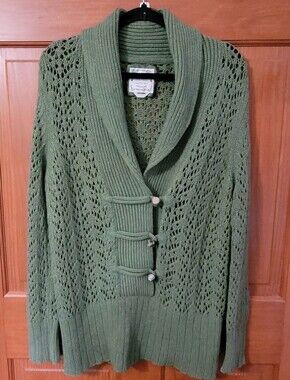 Old Navy Shawl Neck Womens L Sweater Green Toggle Wool Blend Forest Fairy